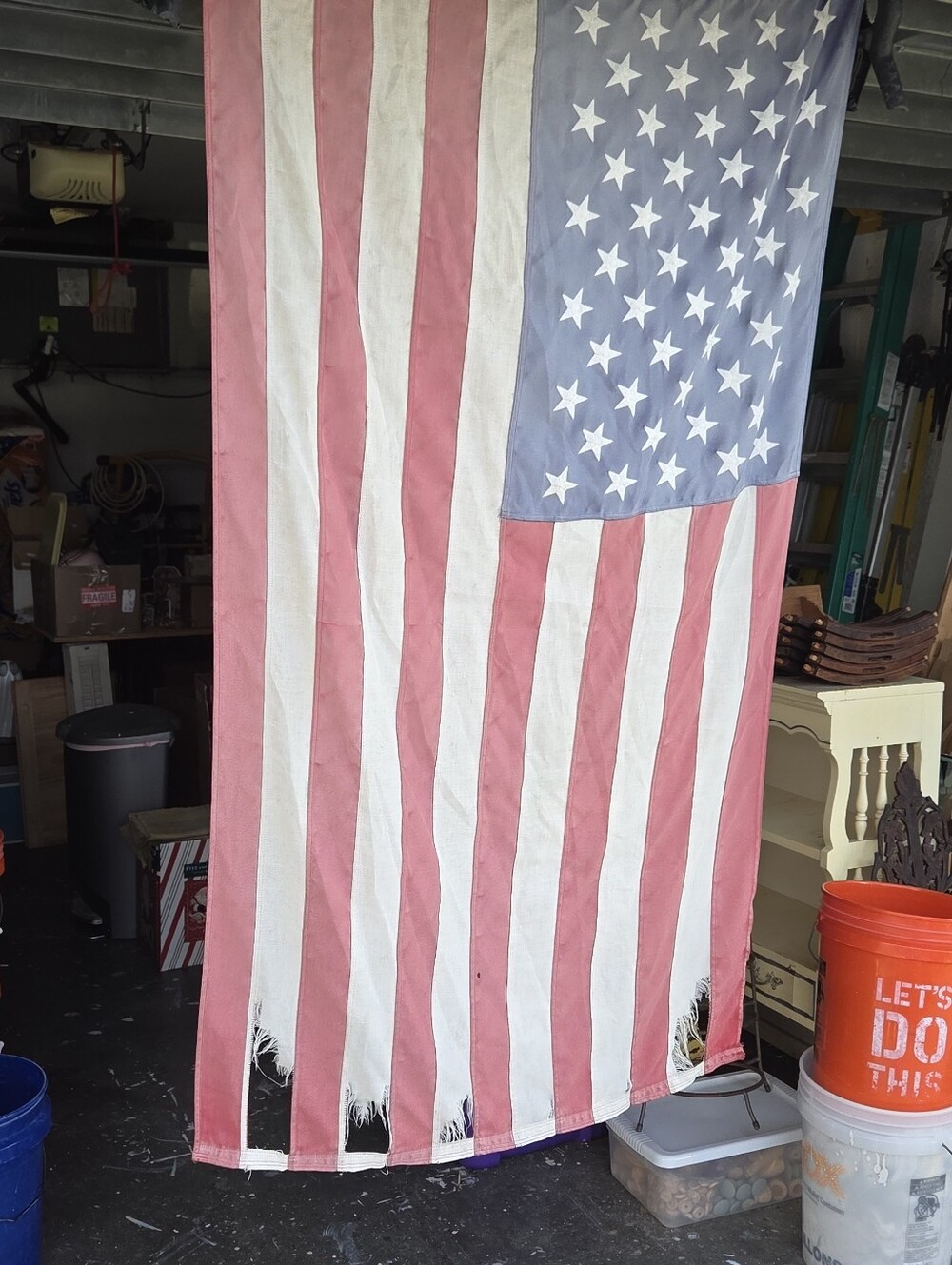 USA Flag Cotton Wall Hanging - Red, White & Blue Man Cave Vintage Worn